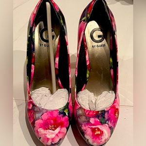 Floral patent leather Guess heels.